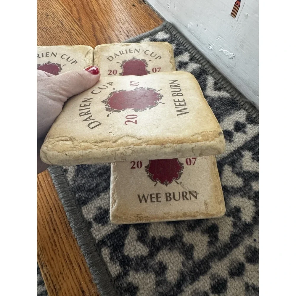 Set Of 4 Tumbled Marble Coasters Darien Cup Weeburn‎ Country Club 2007 CT Logo